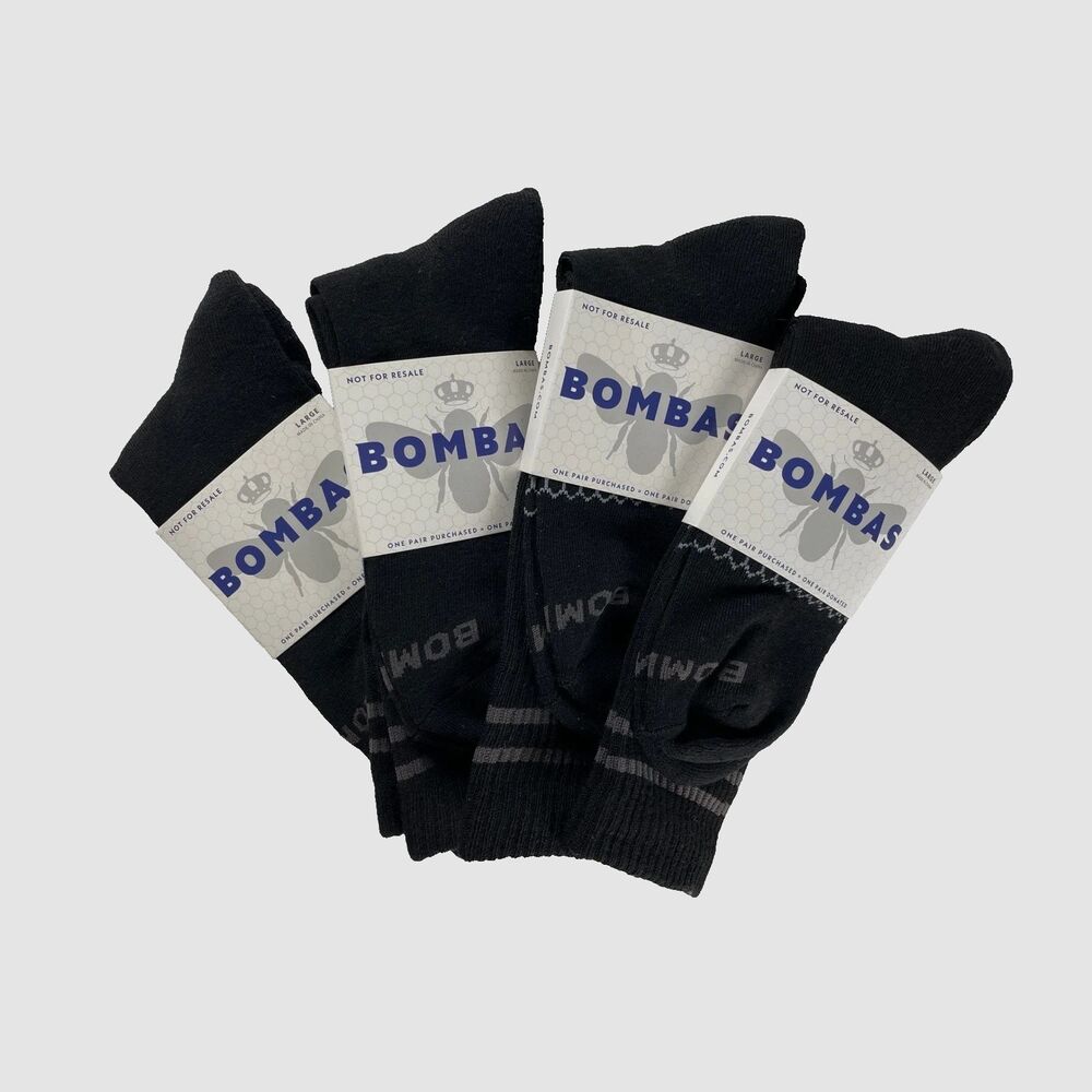 Unisex Bombas Crew Socks 4 Pair Bundle Black Grey Large Honeycomb Arch NEW